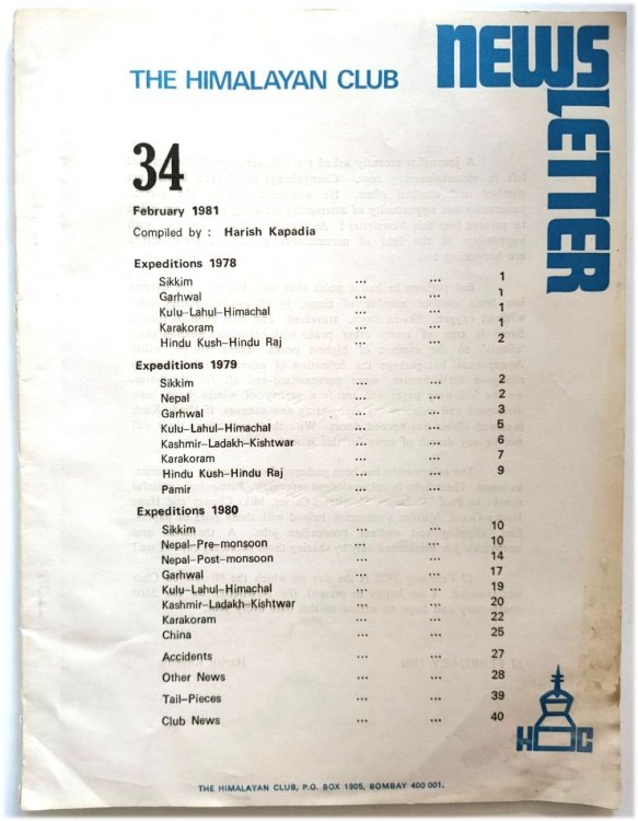 The Himalayan Club Newsletter, No. 34, February 1981
