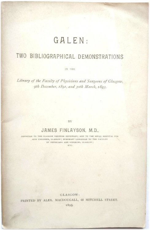 Image for Galen: Two Bibliographical Demonstrations Galen: Two Bibliographical Demonstrations