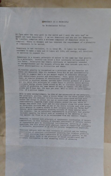 Democracy is a Principle [Typed ms in watermarked paper]