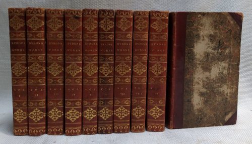 The Works of Lord Byron in Ten Volumes [Fine binding, 12mo in red morocco gilt, marbled boards, 1826-1827]