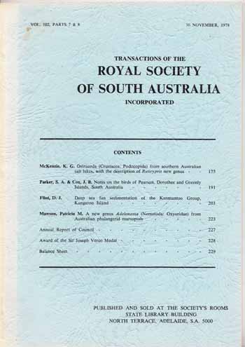Transactions of the Royal Society of South Australia Vol 102 Parts 7 & 8 1978