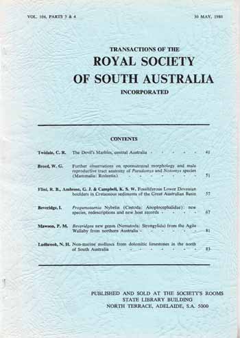 Transactions of the Royal Society of South Australia Vol 104, Parts 3 & 4 1980