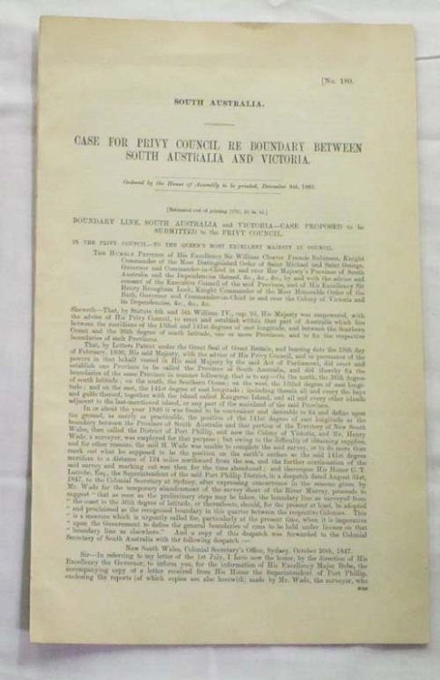 Case For Privy Council Re Boundary Between South Australia and Victoria [1885]