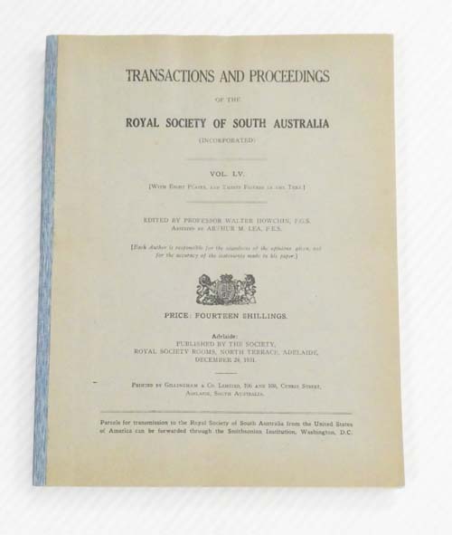 Transactions and Proceedings of the Royal Society of South Australia (Incorporated) Vol. LV
