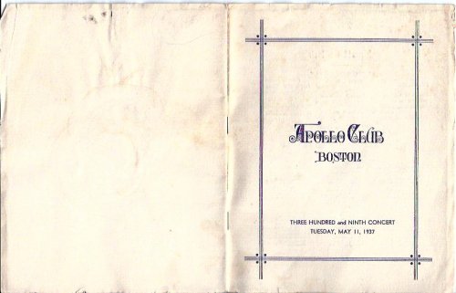 The Apollo Club, Boston : Three Hundred and Ninth Concert