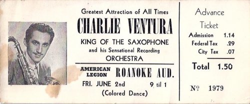 Charlie Ventura and Orchestra Dance Ticket