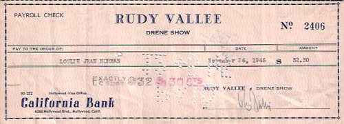 Rudy Vallee Signed Check