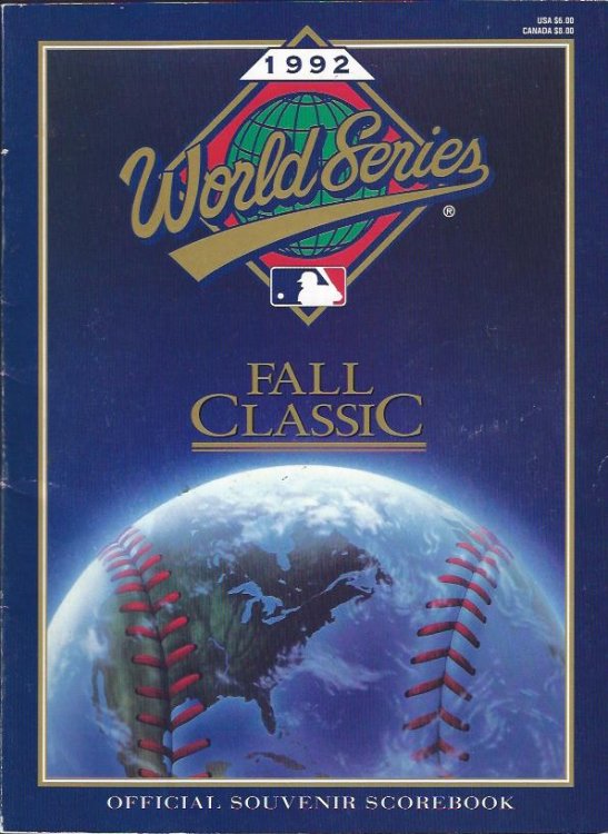 World Series, 1992, Fall Classic : Official Souvenir Scorebook, and Ticket Stub from Game Two