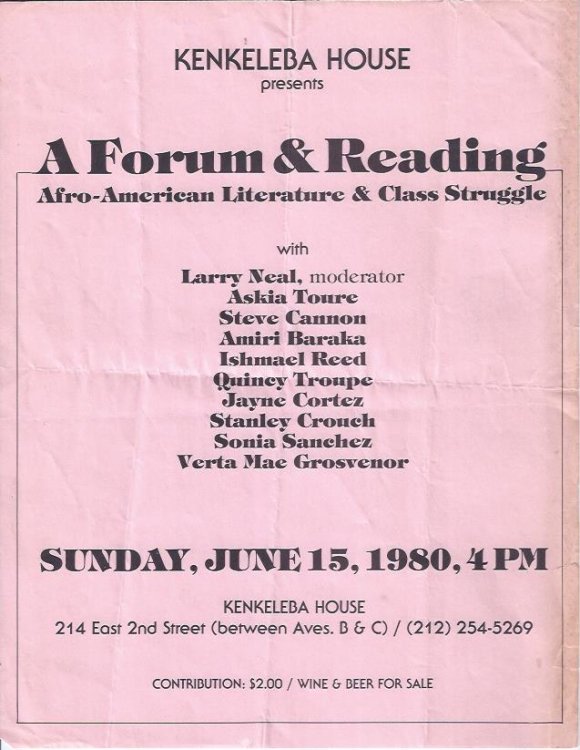 Kenkeleba House Presents a Forum & Reading: Afro-American Literature & Class Struggle