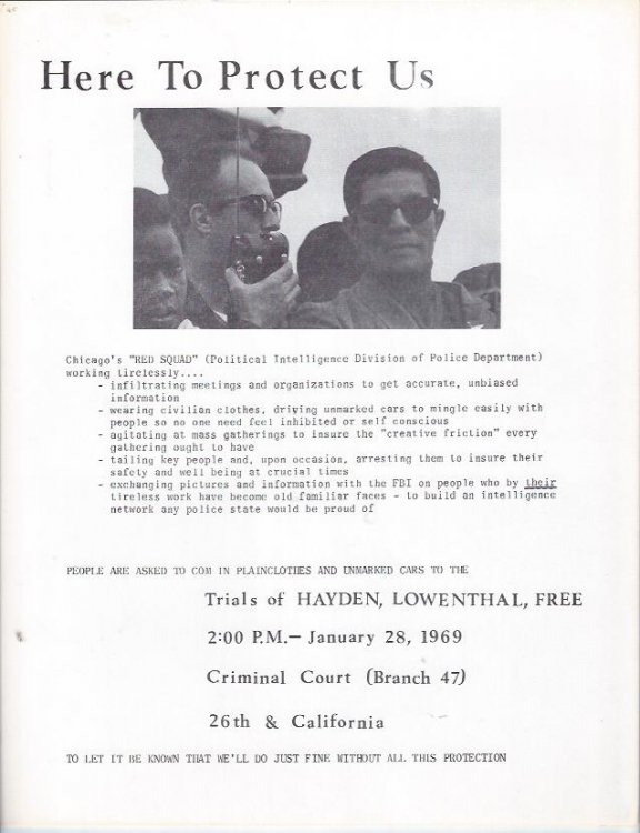 Tom Hayden Handbill / Chicago Red Squad BE