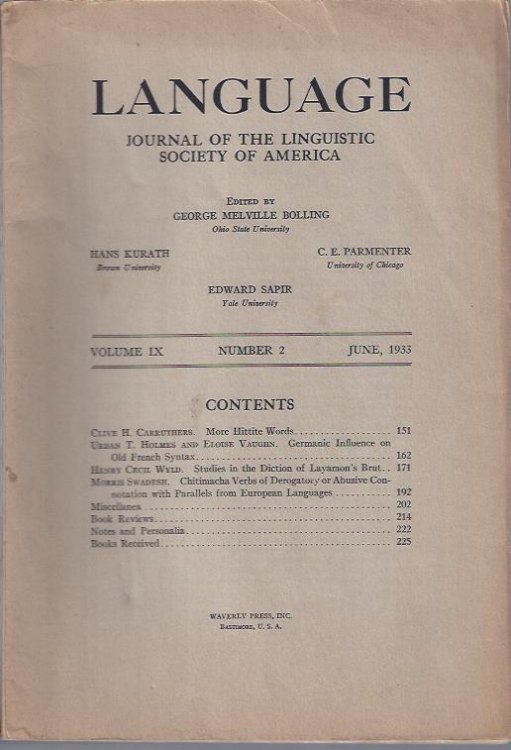 Language: Journal of the Linguistic Society of America, June, 1933