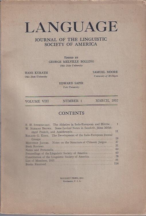 Language: Journal of the Linguistic Society of America, March, 1932