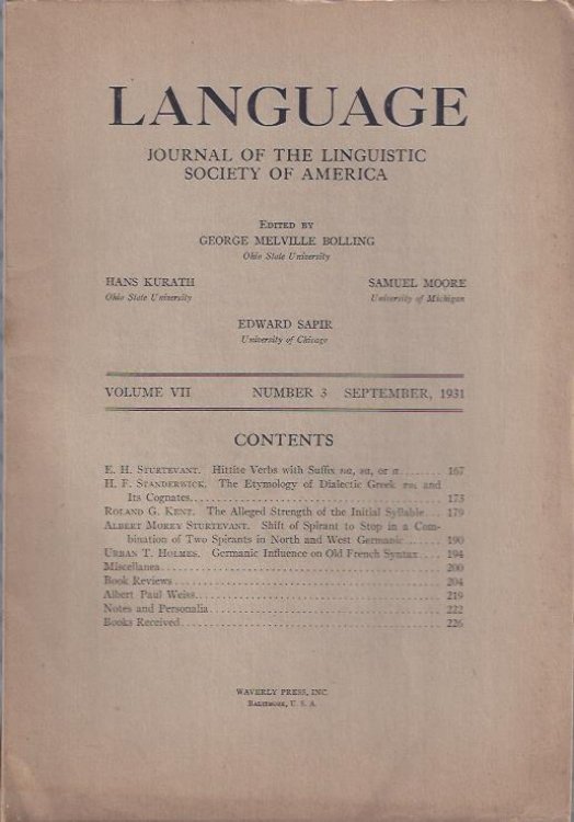 Language: Journal of the Linguistic Society of America, September, 1931