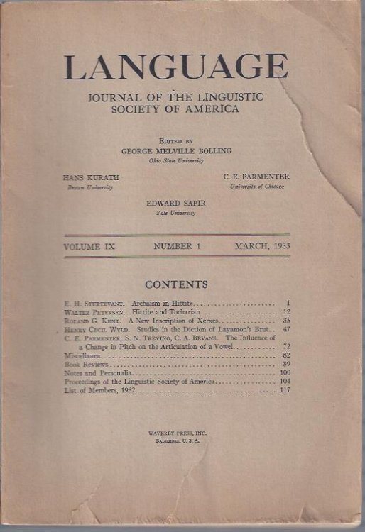 Language: Journal of the Linguistic Society of America, March, 1933