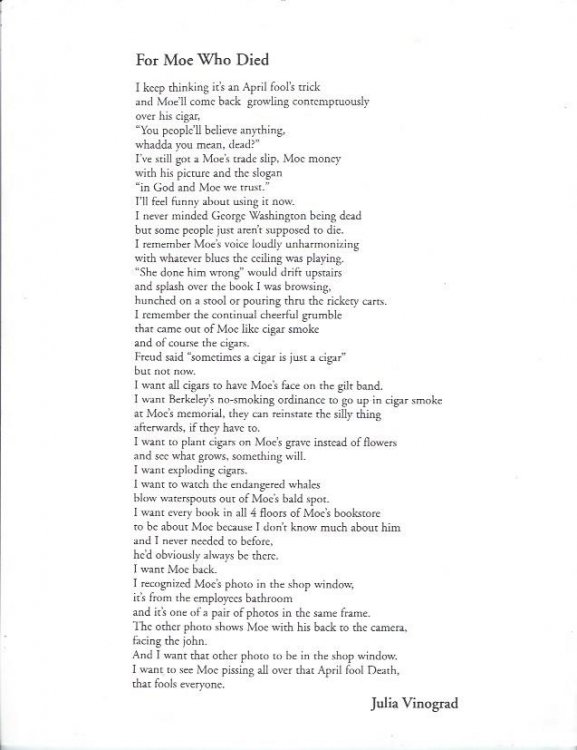 For Moe Who Died -- Broadside