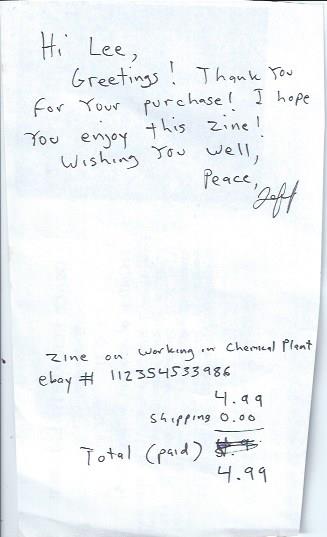 Jeff Zenick -- Autographed Note