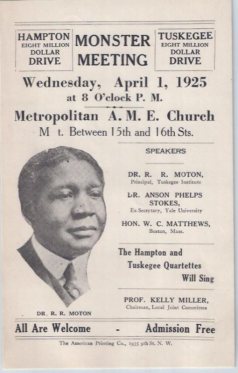 Hampton and Tuskegee Eight Million Dollar Drive Monster Meeting Broadside and Program