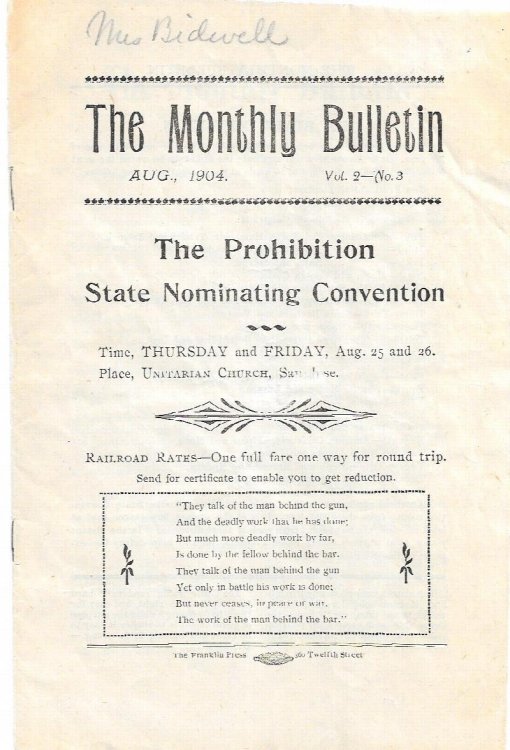 The Monthly Bulletin, The Prohibition State Nominating Convention