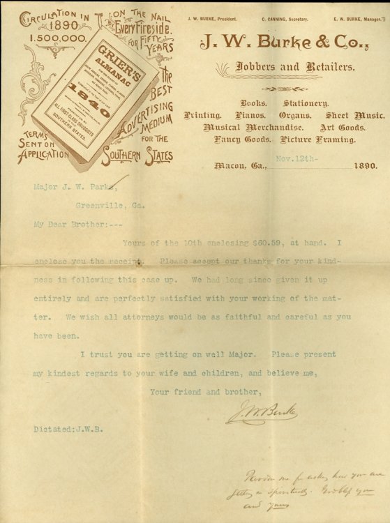 Letter, J. W. Burke & Co.