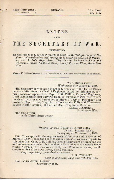 U. S. Senate Document, 46th Congress, 2nd Session , Ex. Doc. #117 (Concerning South Carolina Rivers