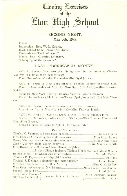 Closing Exercises of Eton High School, May 5, 1922 Second Night