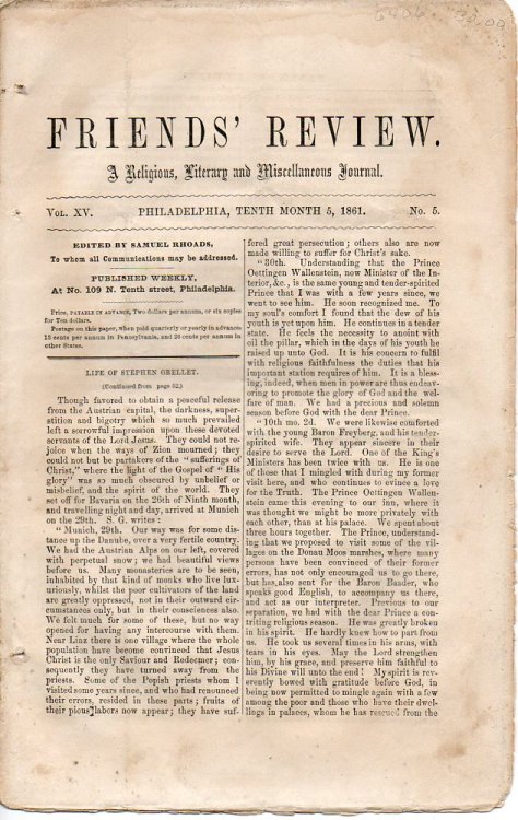 Friends' Review: a Religious, Literary and Miscellaneous Journal
