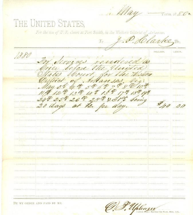 Deputy Marshal Expense Voucher for Service in Indian Territory