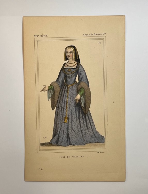 Hand Colored Engraving of Anne de Graville