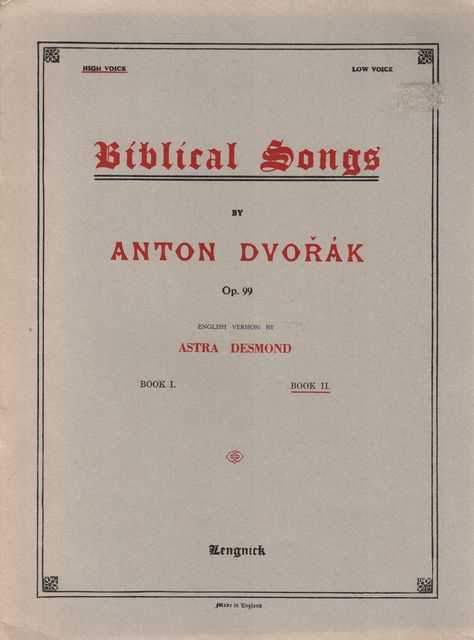 Biblical Songs by Anton Dvorak Op. 99 Book II High Voice
