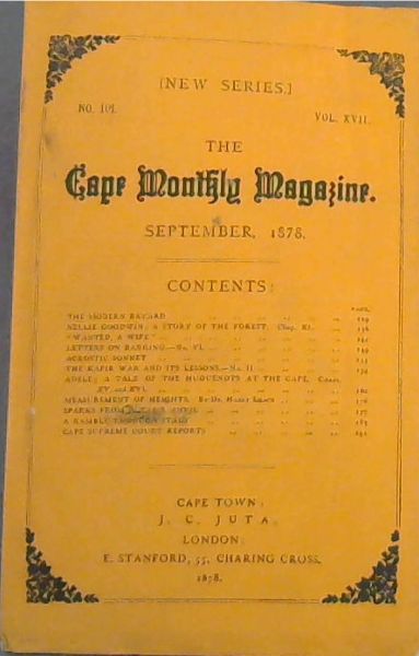 The Cape Monthly Magazine (Vol. 17, No. 101, September 1878)