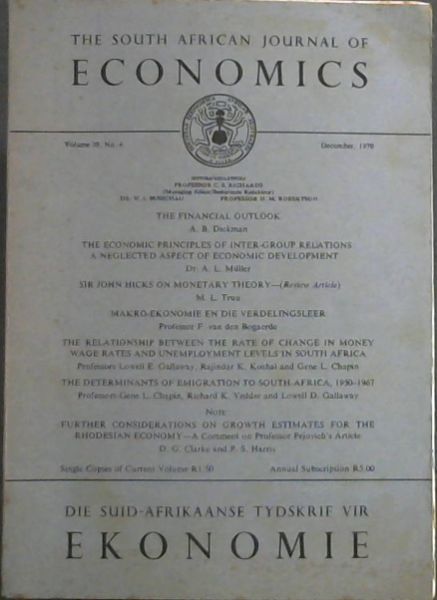 The South African Journal of Economics (Volume 38, No. 4, December 1970)