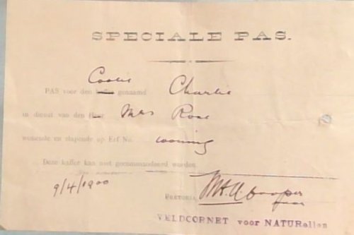 Original Boer War Pass, Pretoria