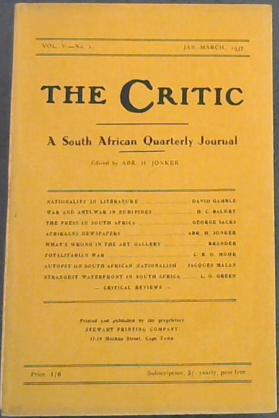 The Critic: A South African Quarterly Journal