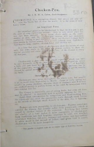 1 Chicken-Pox;2 Fowl Typhoid; 3Diagnosis of Fowl Diseases;4Regulering van Temperatuur vir Kuikens.5 Witseerkeel of Aansteeklike Katar by Hoenders