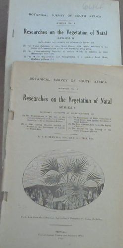 Botanical Survey of South Africa Memoir No 5: Researches on the Vegetation of Natal Series I including accounts of investigations on 1) The Measurement of the Size of the Aeration System of the Leaves of certain Natal Plants by an Injection Method; 2) A New Calcium Chloride Method of Measuring the R