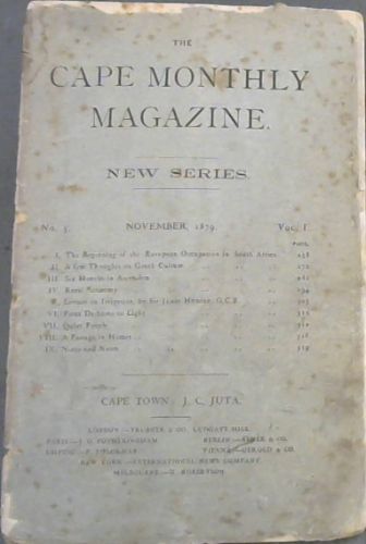 The Cape Monthly Magazine, Vol. 1 No. 9. November 1879