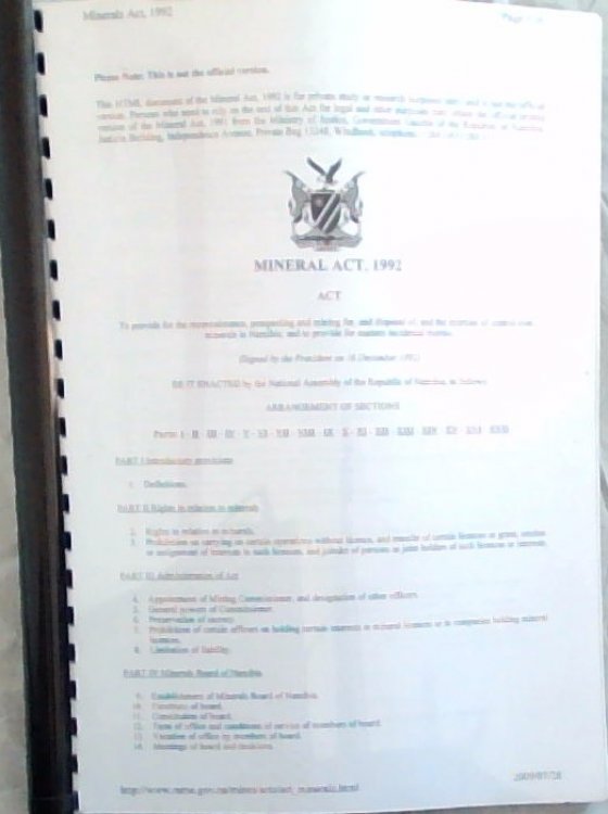 Mineral Act 1992 Act. Be it ENacted by the National Assembly of the Republic of Namibia