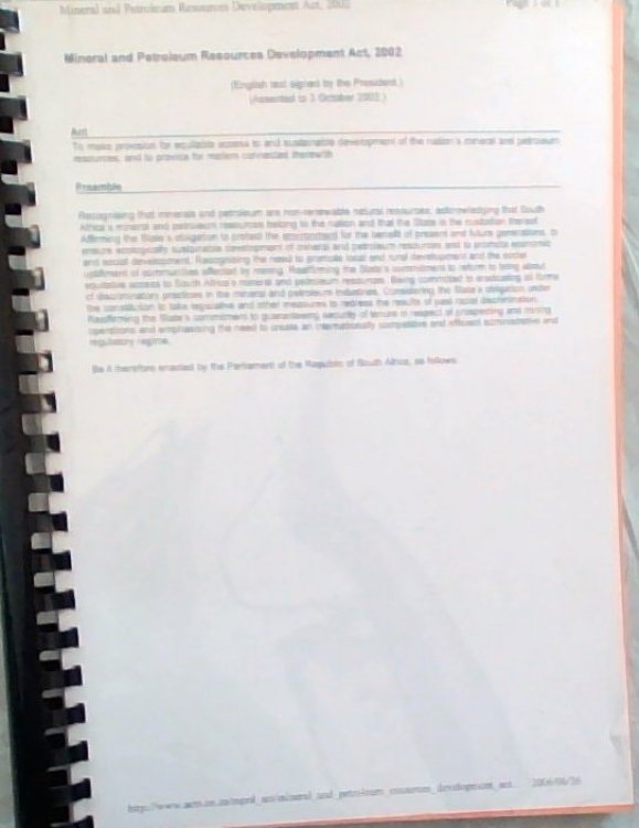 Mineral and Petroleum Resources Development Act. 2002. (English text signed by the President). (Assented to 3 October 2002)