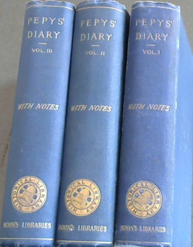 Diary and Correspondence of Samuel Pepys, FRS, Secretary to the Admiralty in the Reigns of Charles II and James II - the diary deciphered by the Rev J Smith, AM, from the original shorthand ms. in the Pepsian Library. With a life and notes by - 3 vols (of 4)