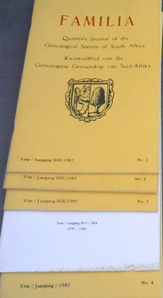 Familia : Quarterly Journal of the Genealogical Society of South Africa ; Kwartaalblad van die Genealogiese Genootskap van Suid-Afrika. : Year 19, No. 1 to 4 + Index. 1982 (5volume set)