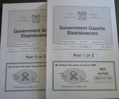 Government Gazette / Staatskoerant, No. 6704. Vol. 414. no. 20763. 30 December 1999. 2 volumes, Part 1 & 2.