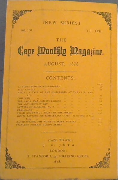The Cape Monthly Magazine (Vol. 17, No. 100 only, August 1878)