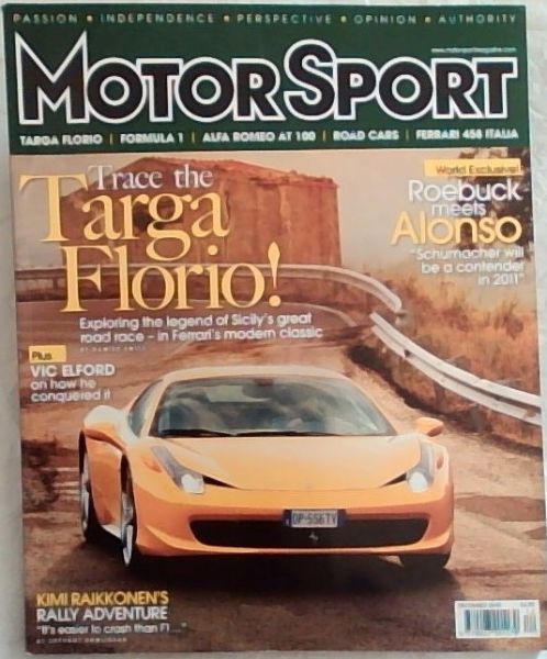 MotorSport: Targa Florio; Fernando Alonso; Alf A Romeo; Kimi Raikkonen December 2010 Vol. 86 No.12