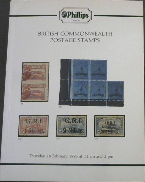 Phillips London, British Commonwealth Postage Stamps Thursday 18 February 1993 at 11 am and 2 pm - British Commonwealth Postage Stamps with notably fine British Africa, especially Griqualand West, Kenya, Uganda and Tanganyika, Mafeking, Pieterburg, Rhodesia and Transvaal, also Australia, G.R.I. over