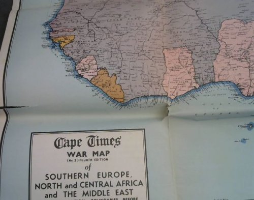 CAPE TIMES WAR MAP (No.2 # 4th Edition) of SOUTHERN EUROPE, NORTH and CENTRAL AFRICA and THE MIDDLE EAST. Showing Political Boundaries Before Commencement of Hostilities, SEPT 3, 1939