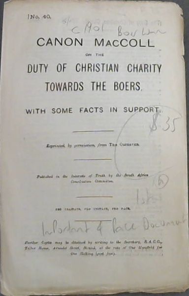 CANON MACCOLL on the DUTY OF CHRISTIAN CHARITY TOWARDS THE BOERS: No.40.