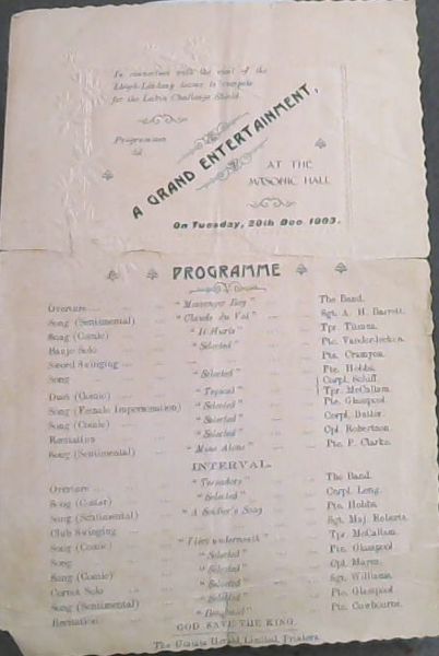 Embossed Program: Date 1903. A GRAND ENTERTAINMENT.