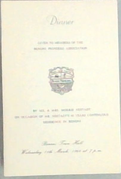 DINNER CARD - SIGNED BY ONE OF THE NESTADT'S. Given to Members of the Benoni Pioneers Association