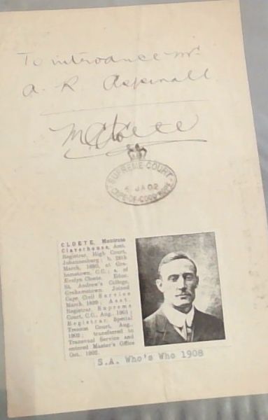 AUTOGRAPH of Cloete Montrose Claverhouse