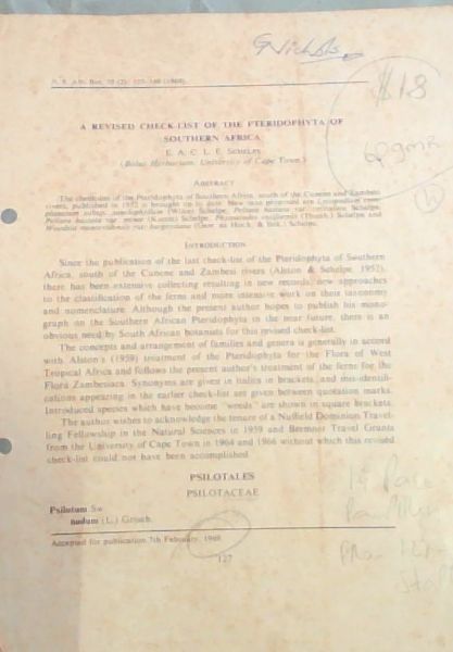 PAMPHLET: A REVISED CHECK-LIST OF THE PTERIDOPHYTA OF SOUTHERN AFRICA